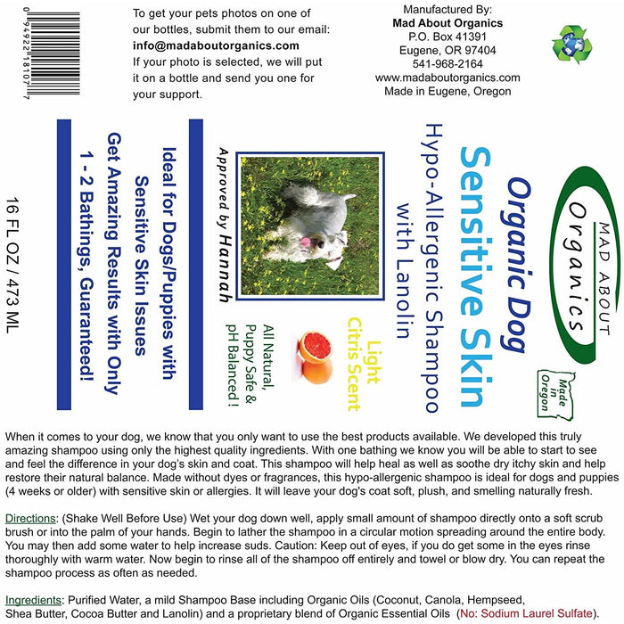 Mad About Organics | Sensitive Skin Shampoo with Lanolin for Dogs